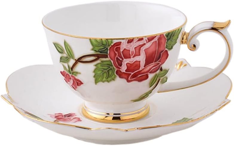 Flower Cup Tea Cup Saucer Set Coffee Cup Breakfast Cup Set (D Light Grey)