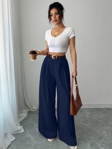 Image of Aahwan Solid High Waist Straight Korean Loose Pleated Wide Leg Trouser for Women's & Girl's