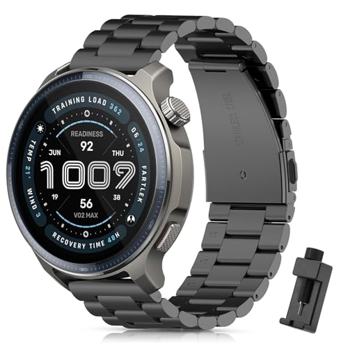 CHULN Metal Correa Compatible con Amazfit Balance/Balance 2/Active Max/Bip 6/Bip 5/Cheetah/Cheetah Pro, 22mm Ajustable Pulsera de Repuesto de Acero Inoxidable para Smartwatch.(No host)