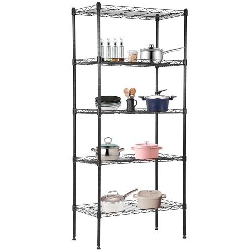 BestOffice | 5-Tier Wire Storage Shelves | 22x12x48 | Black | with Adjustable Racks | Heavy-Duty Metal Shelf, Holds Upto 750 lbs | No-Tool Assembly | Ideal for Home & Garage Shelving