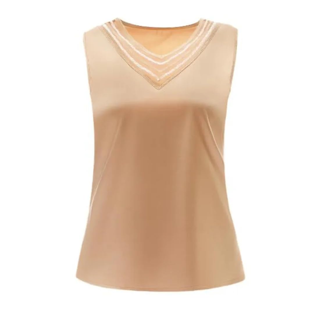 Camicetta estiva da donna senza maniche con scollo a V tinta unita per camicie casual in seta