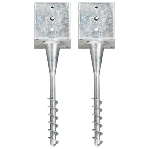 qohoio 145445 Ground Spikes 2 pcs Silver 14x14x58 cm Galvanised Steel Ground Spike for Rotary Washing Line Parasol Cloth Airer Stand Base Rust Resistant Heavy Duty