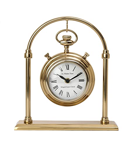 Image of Decor de Maison Metal Brings Handcrafted Aleksi Table Clock For Kidsroom,Living Room,Bedroom,Study Table,Office Desk|Classic Non-Ticking Tabletop Battery Operated Analog Desk (Gold, Archway Timepiece)