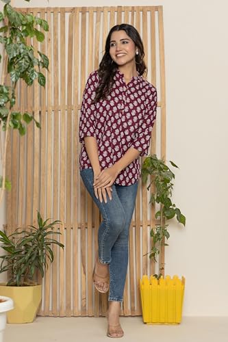 Image of Women's Cotton Printed Kurta Top | 3 /4 Sleeve Straight Kurti Casual Outings