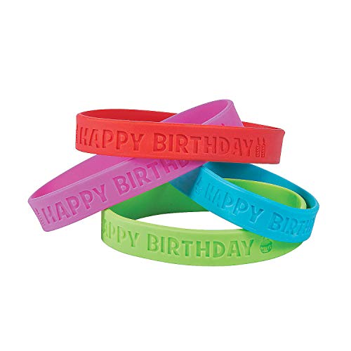 Fun Express Happy Birthday Rubber Bracelets - 24 Pieces - Educational and Learning Activities for Kids