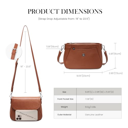 Image of befen Genuine Leather Saddle Crossbody Bags for Women with RFID Blocking, Small Flap Cross Body Purse Hangbags