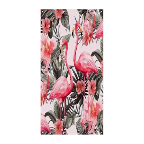 Bannière de porte bienvenue flamant rose grand format décor de fête extérieur
