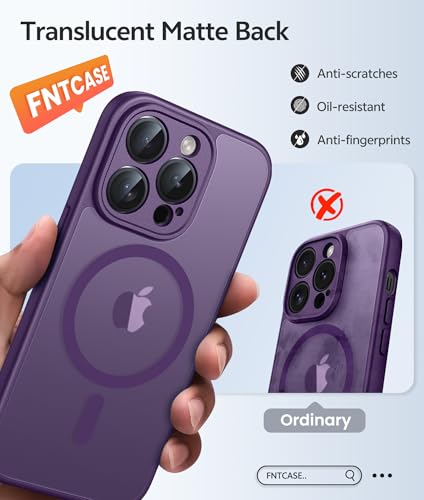 Image of FNTCASE for iPhone 13 Pro Max Case: [Compatible with Magsafe] Translucent Matte Magnetic Cases [Full Camera Protection] Military Grade Shockproof Protective Phone Cover - Purple