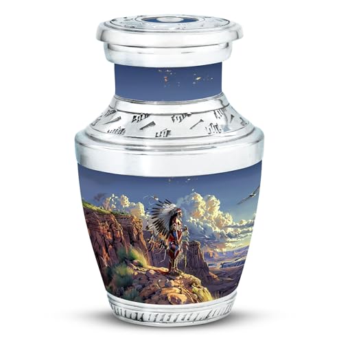 Image of Native American Themed Urns - Memorial Keepsakes for Ashes - Funeral Urns for Human Ashes Adult - Urn for Dad - Cremation Urns for Men (3 inch Pack of 1)