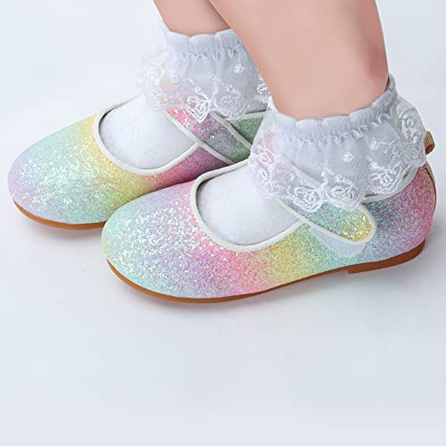 Rainbow Dress Shoes Girl's Glitter Princess Shoes Toddler Mary Jane Shoes Sparkly Party Ballet Flats in Casual Wearing Colorful Gift for Little Girls4