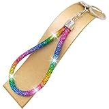 Rainbow Silver Rhinestone Keychain Sparkle, Bling Glitter Crystal Lanyard Key Chain, Bracelet Wristlet Bangle Key Ring Holder (Rainbow Rhinestones Lanyard)