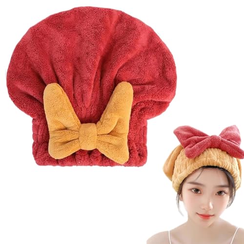 Presencte New Super Absorbent Hair Towel Wrap for Wet Hair, Efficient Hair Towel Cap, Microfiber Bow Knot Towel Hair Wrap, Hair Towel Wrap for Women Long Hair, Dry Quickly and Naturally. (Red)
