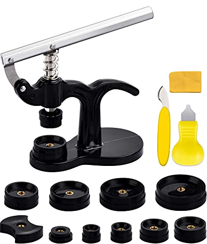 Watch Repair Kit, Watch Press Tool with Watch Back Press Tool, 12 Different Dies(0.71-1.97in), 2 Type of Watch Back Opener, and Cleaning Cloth. Used for Watch Back Press and Open, Battery Replacement