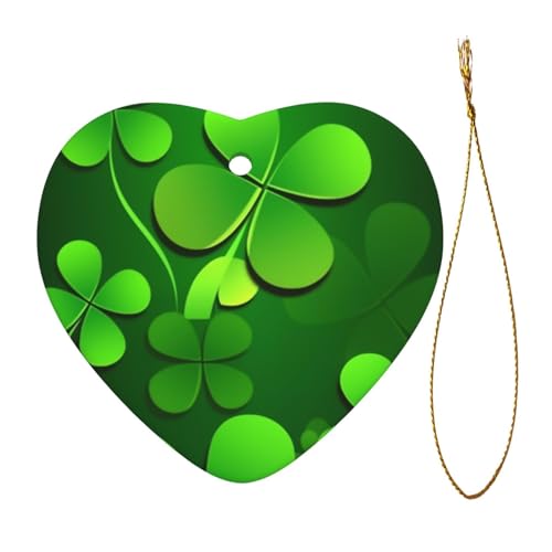 Colgante de cerámica con diseño de trébol de cuatro hojas verde, impresión de doble cara, con cuerda de alambre dorada, decoración del hogar, colgante de Navidad, colgante de centro comercial