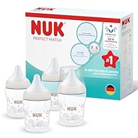 NUK Perfect Match Babyflaschen-Set für Neugeborene | 0+ Monate | 150 ml | Anti-Kolik-Babyflaschen | PP | Temperature Control Anzeige | Regenbogen | 4 Stück