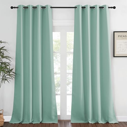 NICETOWN Blackout 108 inch Curtains for Sliding Glass Door, Grommet Thermal Insulated Room Darkening Window Treatment Sound Reducing Drapes for Room Divider, 1 Panel, W52 x L108, Aqua Blue A