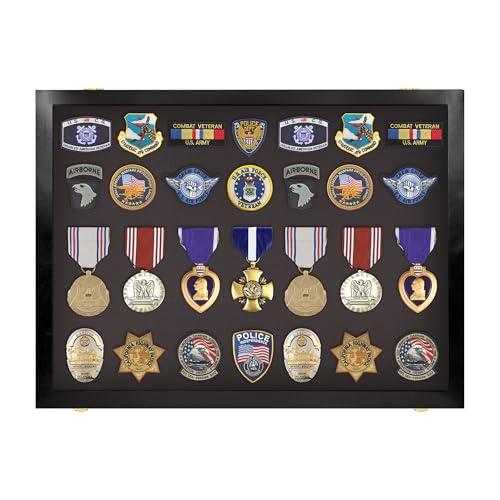 PENNZONI Medal Display Case Medium - Award Display Case, Patches Display Cabinet Case, Acrylic Wall Display Case, Black w/Black Felt