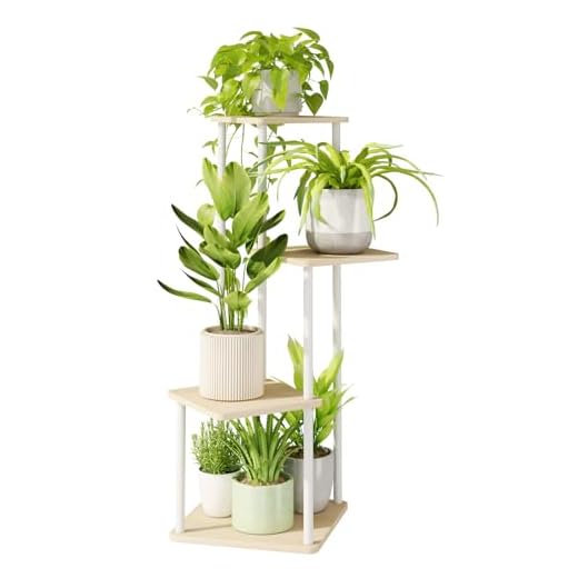Bamworld Porta piante da esterno e da interno, supporto metallico a 4 livelli in legno, decorativo per giardino, patio, balcone e camera da letto (bianco)