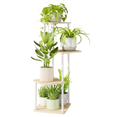 Bamworld Support Plantes Intérieur 4 Niveaux Blanc, Porte Plante Intérieur En Métal Pour Plusieurs Plantes, Étagère Plante D'Angle, Porte Plante...