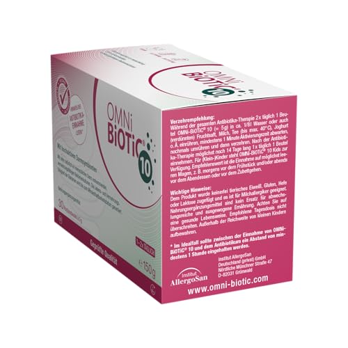OMNi BiOTiC 10 | Antibiotikum? Darmflora ergänzen | Empfehlenswert ab dem ersten Tg einer Antibiotika-Therapie | Pulver | Zur täglichen Anwendung | Mit Inulin | Vegan | Glutenfrei | 30 Portionen