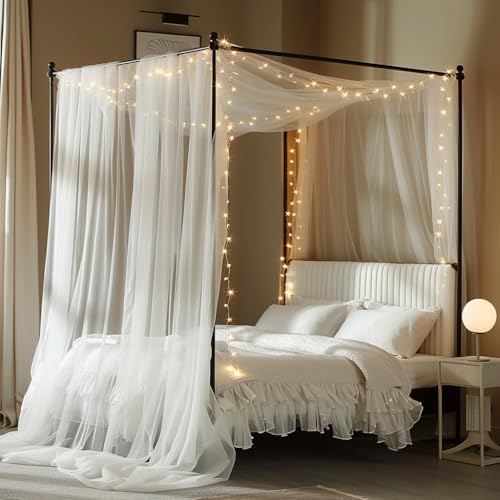 MVOVM Bed Canopy for Girls with Lights 30 * 228in King Canopy Bed Curtains for Queen & Full Bed White Tulle Canopy Bed Scarf,Sheer Bed Drapes,Twin King Canopy Bed Home Decor