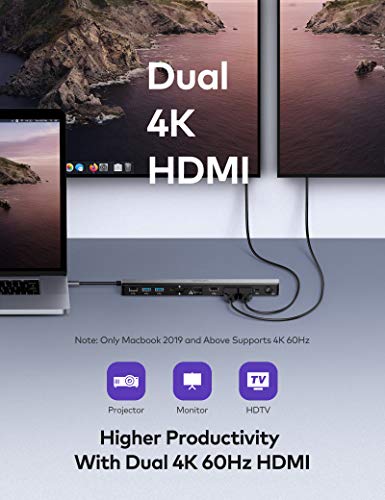 Vava Usb C Docking Station 12-In-1 Usb-C Dock (Thunderbolt 3) With Dual Hdmi 4K 60Hz, Rj45 Ethernet, 4 Usb Ports, Sd/Tf Card Reader, 85W Pd Charging, Audio For Macbook/Pro/Air, Type C Windows Laptop #TOP2