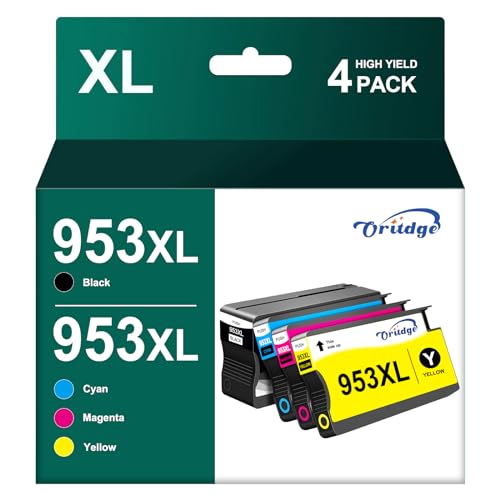 953XL Tintenpatrone für 953XL, 4 Stück, kompatibel mit HP 953 XL für Officejet Pro 7720 8710 8715 8718 8719 8720 8730 (Schwarz, Cyan, Magenta, Gelb 4PK)