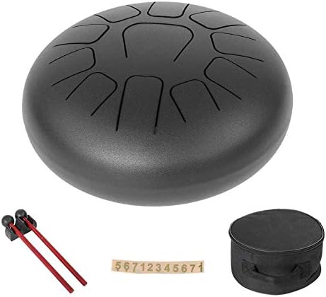 Alloy Steel Tongue Drum, 12 Inch Steel Hand Drums Handpan Drum Percussion Instrument with Carry Bags and Drum Mallets for Meditation Entertainment Musical Education Zen Yoga Gift(Black)