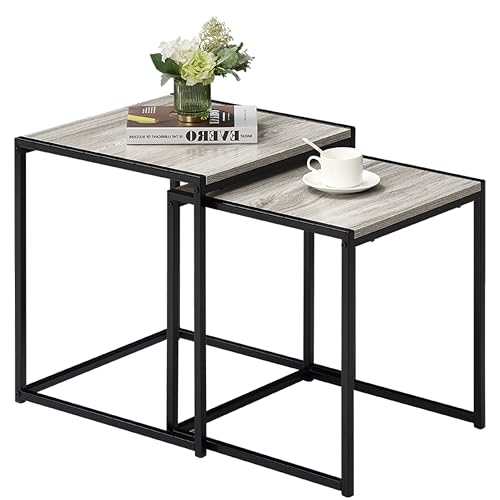 Vida Designs Brooklyn Nest of Tables 2 Piece Set Coffee Side End Tables Industrial Rustic Living Room Furniture (Grey)