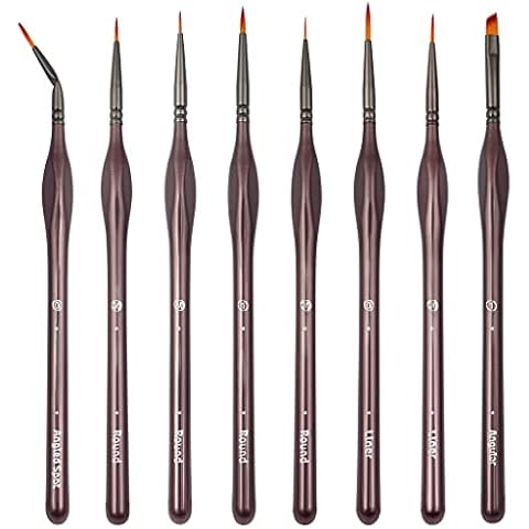 HTHL 8PCS Fine Tip Detail Paint Brush Set, Miniature Painting Brushes, Detailing Paint Brushes Artist Professional for Acrylic Watercolor Oil Painting Face Body Nail Art Painting Cover