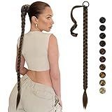 FESHFEN Extensiones de Pelo Coleta Trenzada, 66 cm Coleta Postiza de pelo Larga para Mujeres Envolvente Ponytail Extensiones de Cola de Caballo Castaño Mixto Castaño ClaroSintético para la Diaria