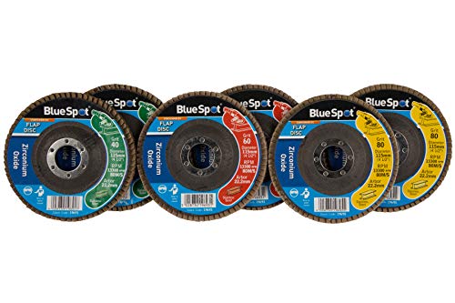 Blue Spot 19689 2 x 40/2 x 60/2 x 80 Grit Zirconium Flap Discs - Black (6-Piece)