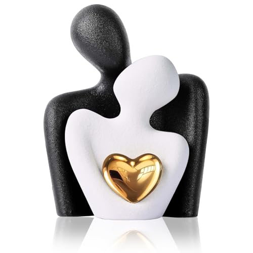 XIAOGUA Statua Statuette Decorative Casa Porcellana di Design Soprammobile Regali per Anniversario di Matrimonio Regali CoppiaStatuina Figurina Tenerezza in 6,5×3,2×8,5cm (Bianco,Nero)