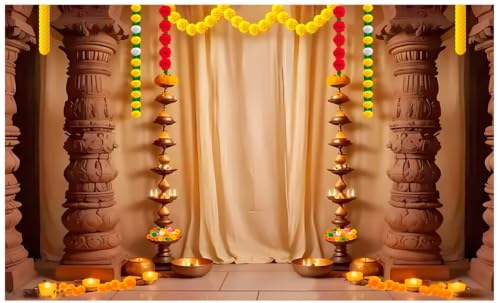 Image of Pooja Background Decoration Cloths | puja backdrops Cloths | varamahalakshmi backdrops Cloths | Lakshmi Backdrop Cloths for Decoration Pooja 5x8 feet