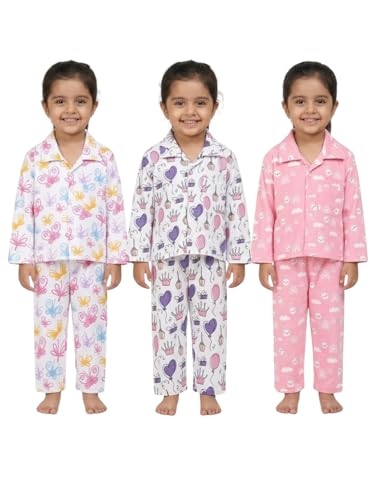 Image of The Mom Store Kids Cotton Night Suit for Boys and Girls | Breathable Night Dress for Kids Boys and Girls | Printed Nightsuit Pajama Set | Comfortable All-Season Sleepwear for Daily Use | Combo Set