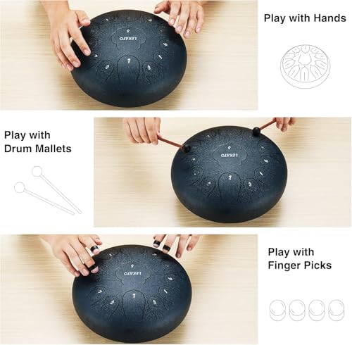 image for LEKATO Steel Tongue Drum 12 Inch 13 Tones, Rain Drum for Outside Begin