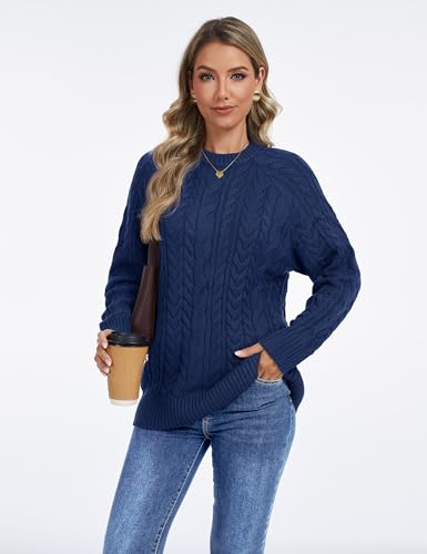 YUCOLEN Women's Chunky Cable Knit Pullover Sweater Crewneck Loose Vintage Casual Fall Long Sleeve Old Money Sweaters2