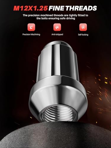 Image of Sposuit 24 Pcs M12x1.25 Chrome Spline Lug Nuts, 19mm Hex, for Nissan | Compatible with Nissan 1998-2024 Frontier, 2004-2024 Titan(NOT XD), 1987-2014 Pathfinder, 2000-2015 Xterra, with 1 Socket