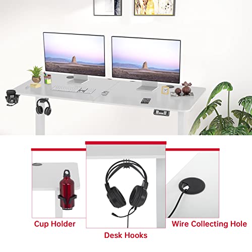 Electric Standing Desk Height Adjustable Computer Desk 55 Inches Home Office Gaming Desk Writing Computer Workstation Pc Simple Sit-Stand Large Working Area Student Kids Study Desk (White) #TOP6