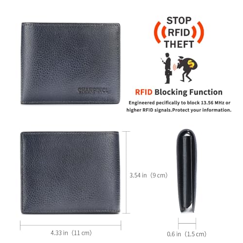 Image of Mens Trifold Leather RFID Blocking Wallet with 2 ID Windows 2 Cash Compartments 6-8 card slots 2-3 inside slots Large Capacity Wallet