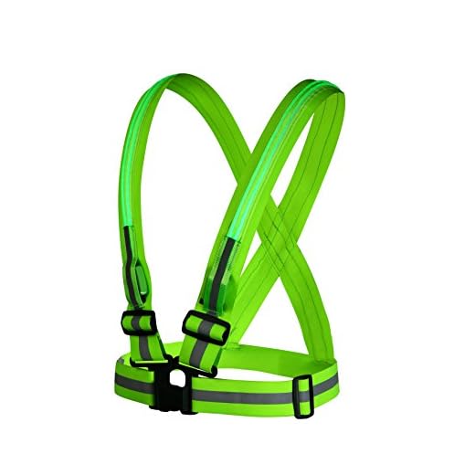 Safety Vest Yacig USB Rechargeable LED Reflective Safety Warning Vest for Outdoor Activities High Visibility with Double Illumination Strips - Green