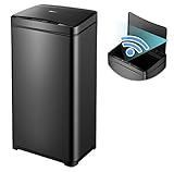 CozyBlock Automatic Trash Can for Kitchen, Black Steel Touchless Motion Sensor Bin, Wide Opening Sof