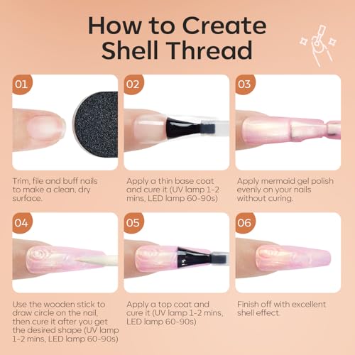Image of modelones Fall Gel Nail Polish Set, 6 Colors Chameleon Nail Drawing Swirl Shell Thread Effect Gel Polish Kit Soak Off DIY Mani Gift