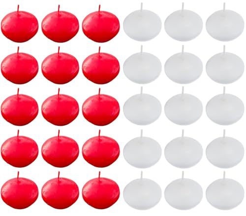 YANGWEN Velas flotantes,30 Piezas Floating Candles,Velas Decorativas Velas Flotantes sin Perfume,Velas de Candelitas Cálidas Flotantes,para hogar,Boda,Fiesta(Rojo,Blanco)