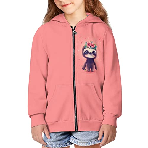 Viewamoon Cute Sloth Hooded Sweatshirts For Girls Size 8-11T Pink Athletic Zipper Hoodies With Ribbed Cuffs Design Stylish O-Neck Sweaters Skateboarding Hoody Girls Cute Sports Hoodies #TOP21