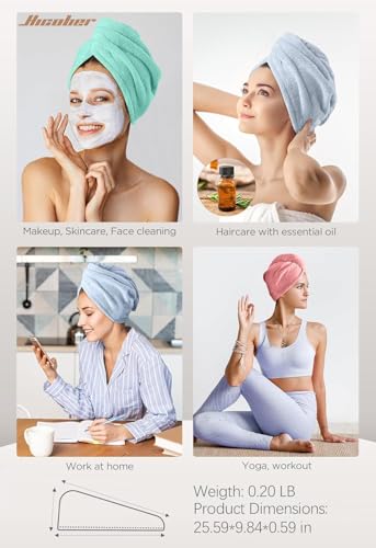 Image of Hicober Microfiber Hair Towel, 3 Packs Hair Turbans for Wet Hair, Drying Hair Wrap Towels for Curly Hair Women Anti Frizz (Pink,Blue,Green)