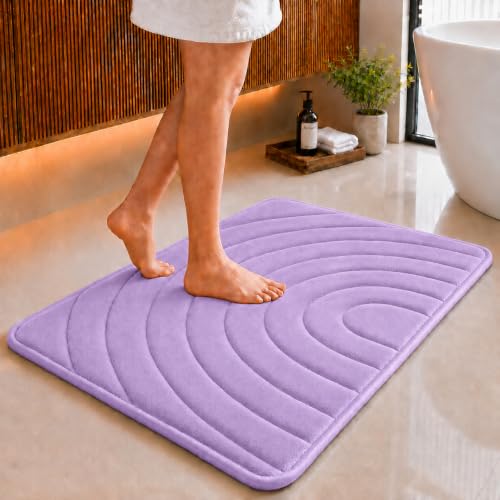 Image of Premium Memory Foam Bath Mat | 40x60cm Super Absorbent Velvet Bathroom Rug | Non-Slip Machine Washable Floor Mat (Lavender Mist)