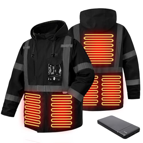 SKSAFETY Heated Jacket For Men - 3M Hi Vis Safety Parka Class 3 Hi-Vis Waterproof High Visibility Jackets Heated Coat For Men Reflective Work Coat