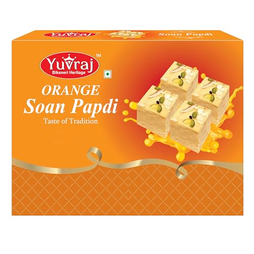 Image of Yuvraj Orange Flavoured Soan papadi (patisa) sweets box (200 gm x 3) Combo pack