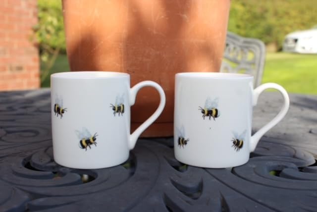 ROCK THE HOME Bees 2 Pack Small 10 fl oz Straight Sided Mug, White Fine English Bone China Cups - Image 3